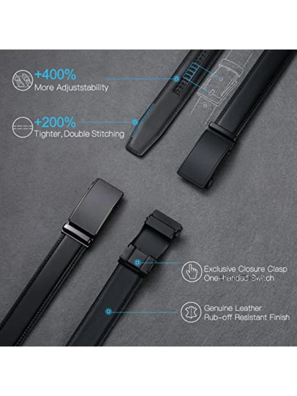 2 Pack Men's Leather Ratchet Belt Adjustable Trim to Fit Dress Casual